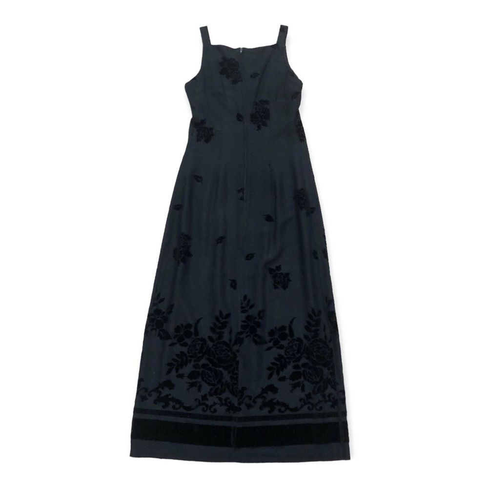 Vintage 90s Y2K Helene Blake Black Sleeveless Flocked Velvet Maxi Dress Size 5/6 - Picture 2 of 5